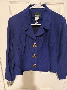 Positive Attitude Royal Blue Cropped Blazer with Gold Bow Buttons